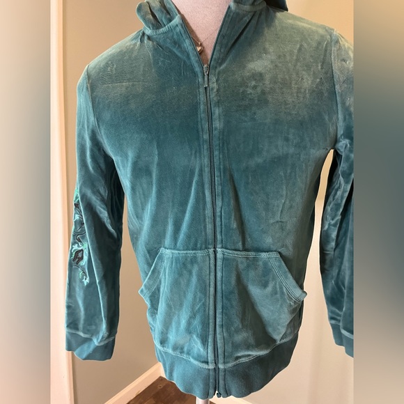 Womans Medium Velvet Zip Up Hoodie Y2K - Picture 6 of 9